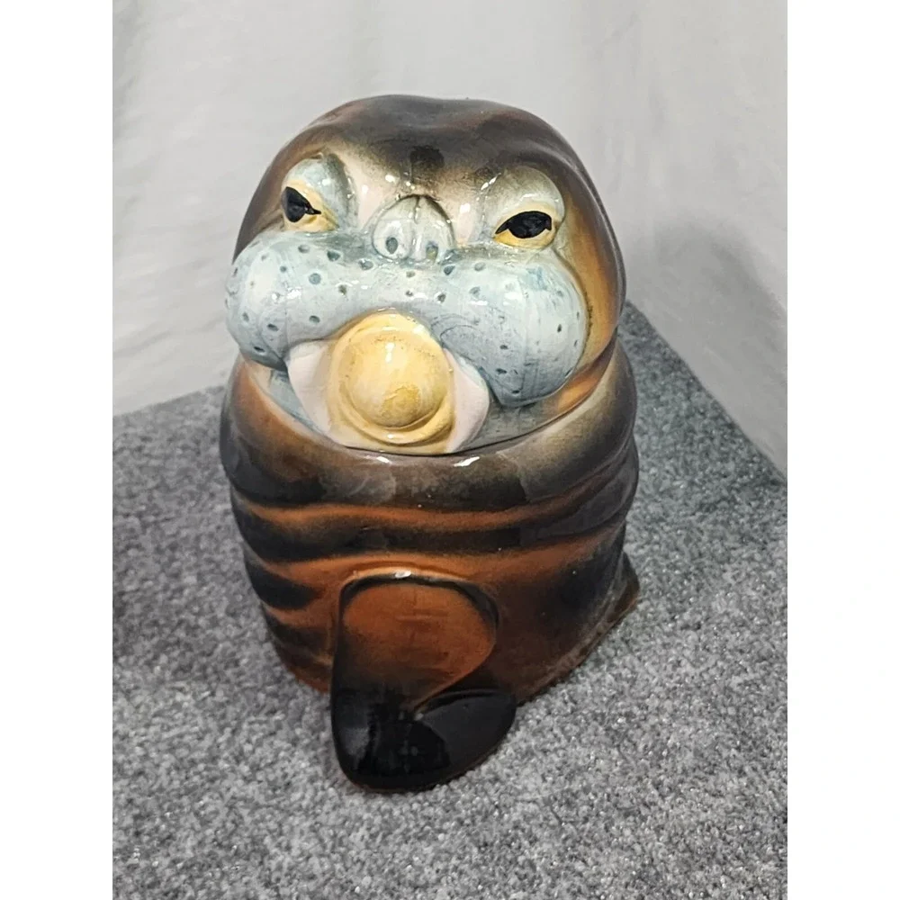 Vintage 1960s Enesco Walrus Cookie Jar Rare Sea Lion Collectors Item Sealife